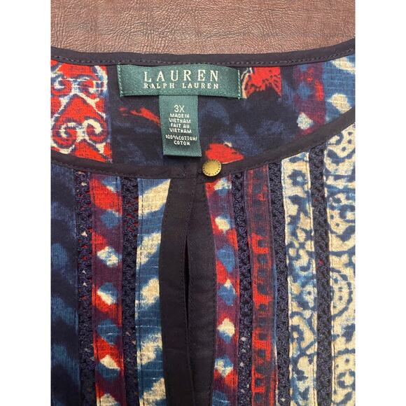 Lauren Ralph Lauren 3X Boho Print Peasant Tunic Popover Top 100% Cotton - Picture 4 of 7